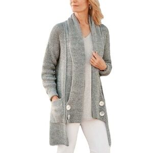 Soft Surroundings Townsend Cardigan Sweater Chunky Knit Cotton Shawl Collar
